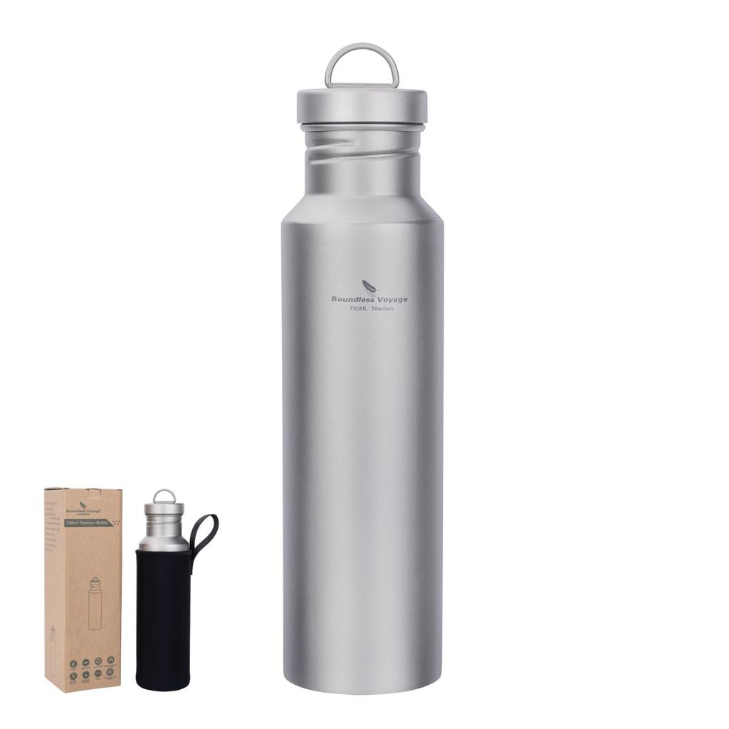 Boundless Voyage Pure Titanium Water Outdoor Camping Ultra with Bottle, 750ml, Bottle, Lightweight, Case, Rust-Resistant