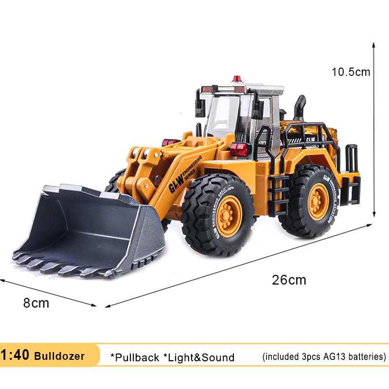 Bulldozer Alloy+Plastic Diecast Model Engineering Play Vehicles Pull Back Driving Loader Car Toys Collection Gifts For Children