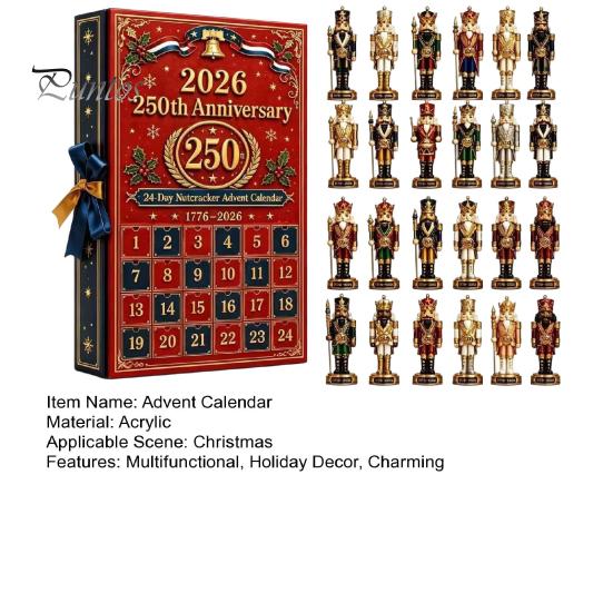 Christmas Gift for Children 2026 Nutcracker Advent Calendar, 24-Day Retro Soldier Figure Countdown Set, 2D Holiday Toy Flat Acrylic Tree Hanging