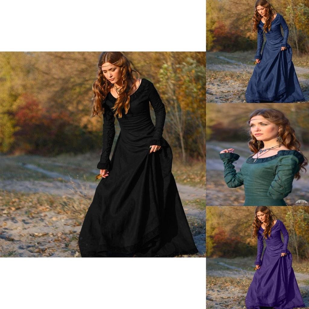 Elegante Abito Medievale da Donna con Maniche Lunghe per Eventi Cosplay Gotici di Halloween