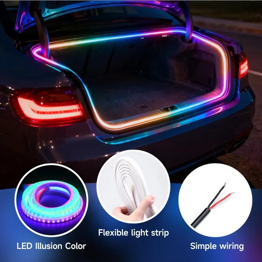 Dynamic Flowing Car Trunk RGB LED Strip High-Brightness Wiring Automatic Sensing Tailgate Light Strip Tool-Free Installation 12V