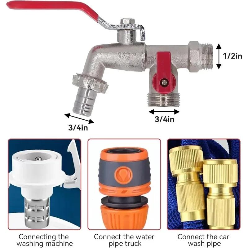 2-in-1 Double Outlet Faucet Outdoor Garden Faucet Anti-freeze Double Mouth Brass Blue Faucet Garden Hose Connector Tool