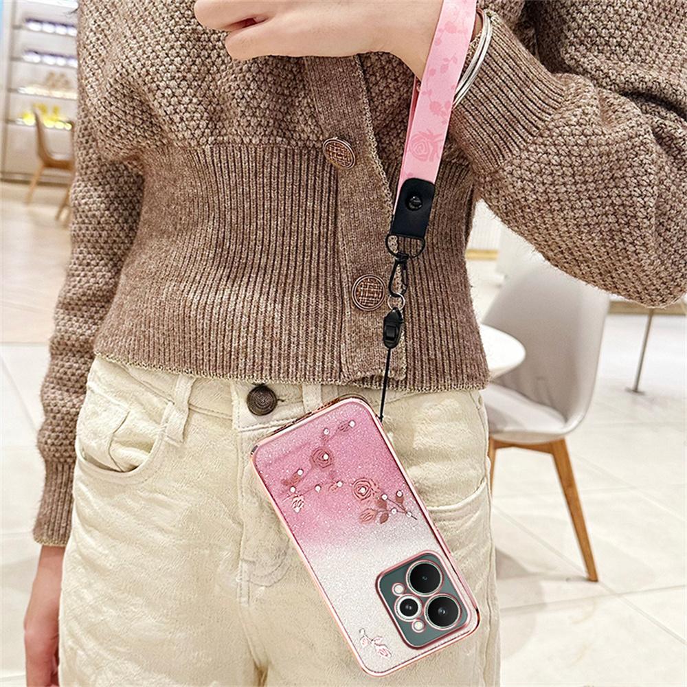 For Realme 15 5G Case Flower Pattern TPU Gradient Phone Cover with Lanyards