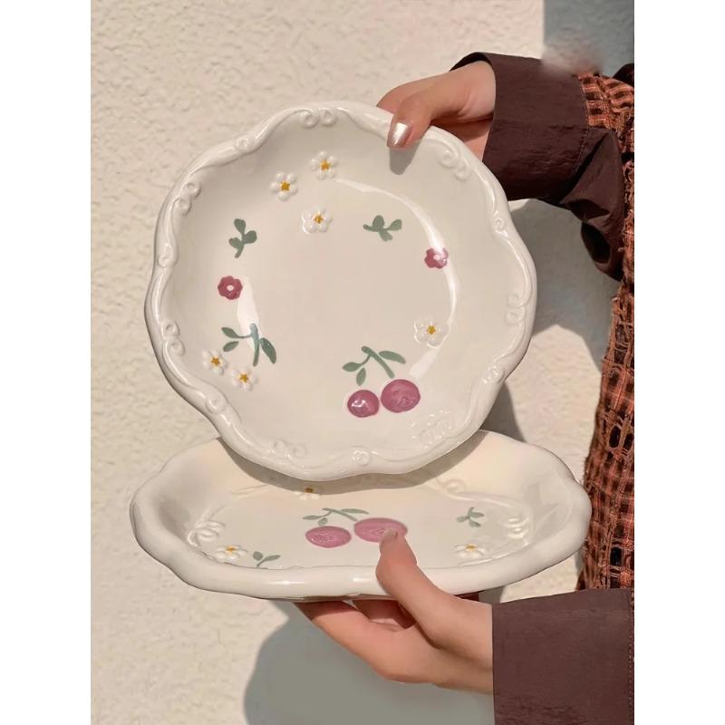 Creative Relief Hand-painted Tableware, Dinner Plate, Ceramic Rice Bowl, Soup Bowl, Kitchen Drinkware Set, Home Accessories