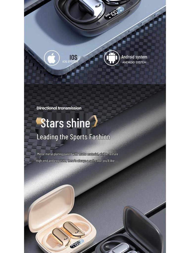 M74 Open-Ear Bluetooth Earphones - Noise Cancelling, Wireless Ear-Hook with Digital Display for Running and Sports