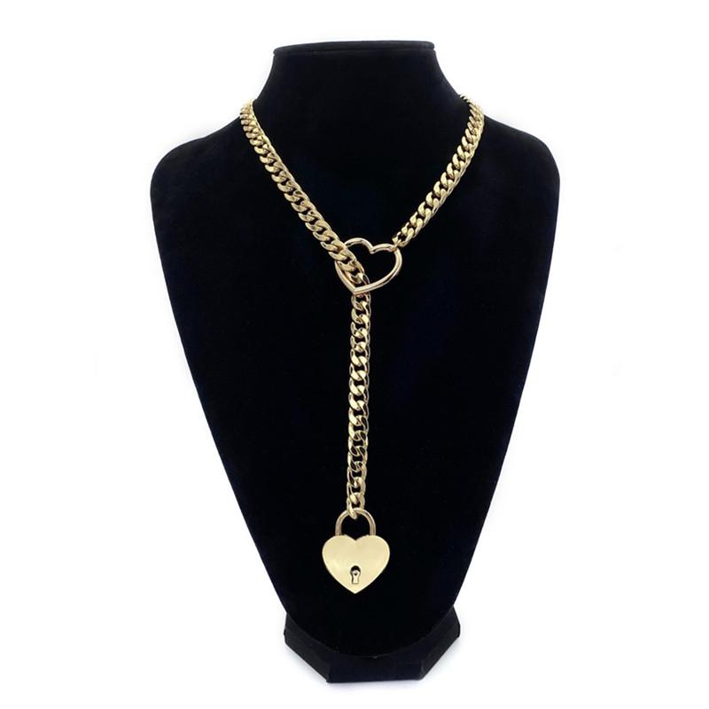 Rollenspiel Damen Slip Kette Halskette Herz O-Ring Rock Kubanisch Cosplay Lange Halskette Verstellbar Herzförmiger Schlosskern Mit Schlüssel