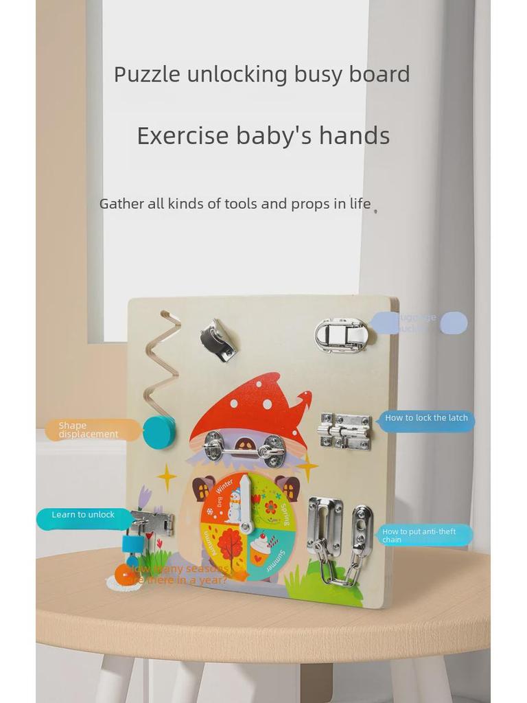 Montessori Busy Board: Multifunctional Educational Toy for Developing Life Skills and Puzzle Solving In Early Childhood.