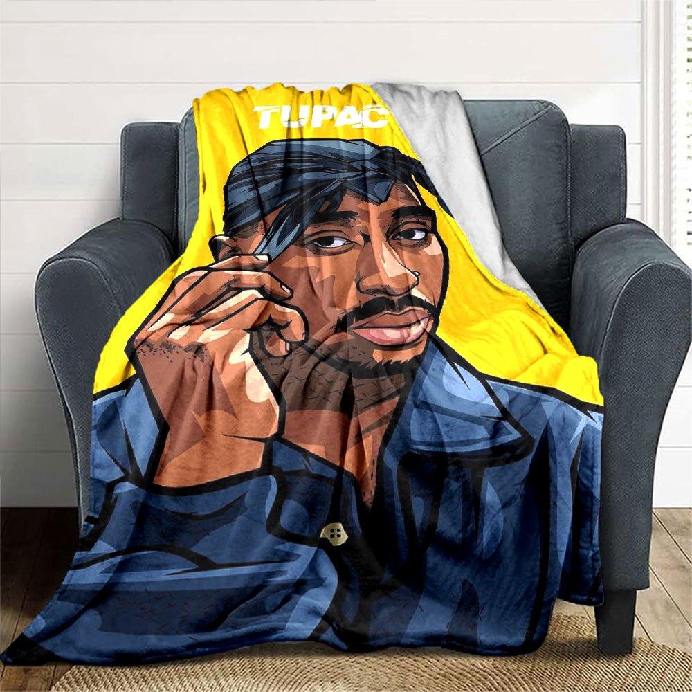 1pc 2PacHip Hop Blanket Soft Lightweight All Season Multi Purpose Throw for Sofa, Bed, Office & Picnics, French Style with Iconic Album Art & Quotes