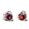 Sterling Silver Garnet Red Heart Stud Earrings - Korean Style