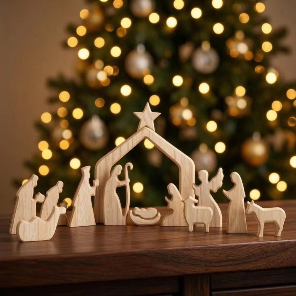 Mini Nativity Scene Decorations Wooden Christmas Table Centerpiece  Indoor Holiday