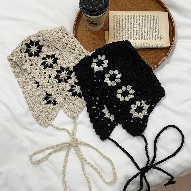 Ins Handwoven Girl Hollow Thin Knitted Bucket Hat Summer Headscarf Hat Cute Bag Head Hat Female Tide