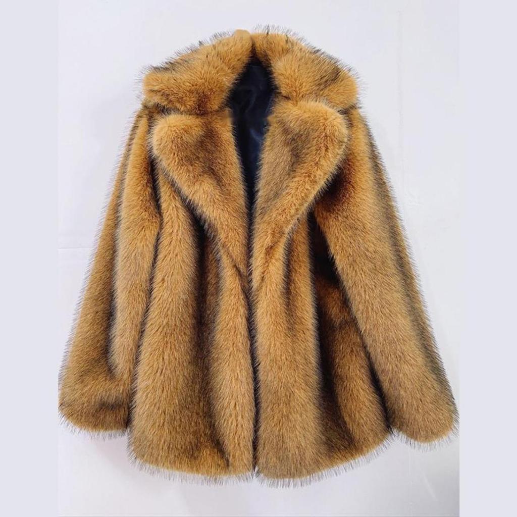 Women's Fall and Winter Popular Fashion Faux Fur Medium-length Suit Warm Coat