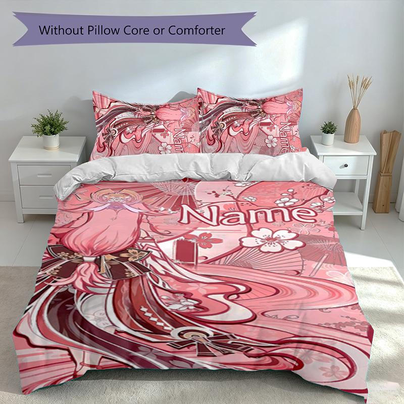 3pcs Custom Name Genshin Impact Characters Set,Includes 1 Duvet Cover and 2 Pillowcases,All-season Bedroom Decor