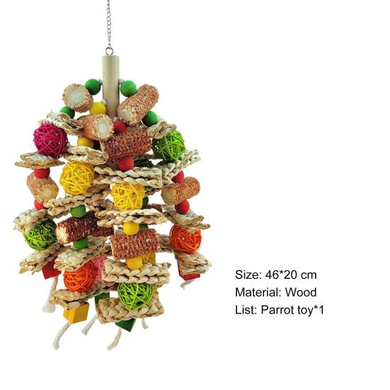 Juguete para loros, accesorios coloridos, rompecabezas de madera natural, juguete para masticar con jaula para pájaros