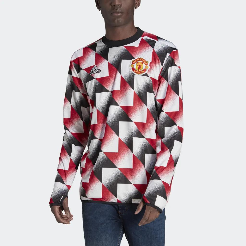 Adidas Manchester United Pre-Match Warm Top Soft Comfortable Long Sleeve T-Shirt Men Tops True-Red H56683