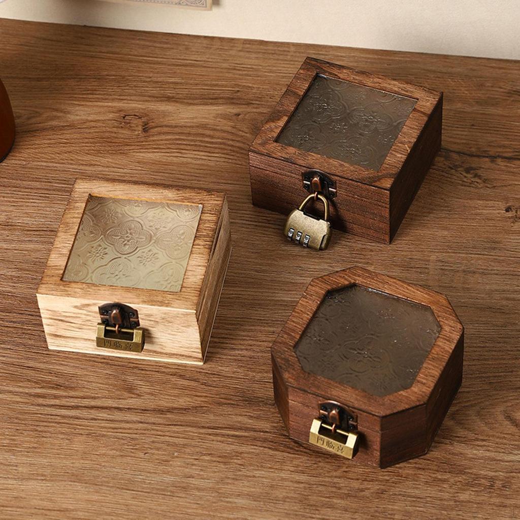 Wooden Storage Box Gift Gifts Semi Transparent Glass Lid Sturdy Organizer Ornament for Bedroom