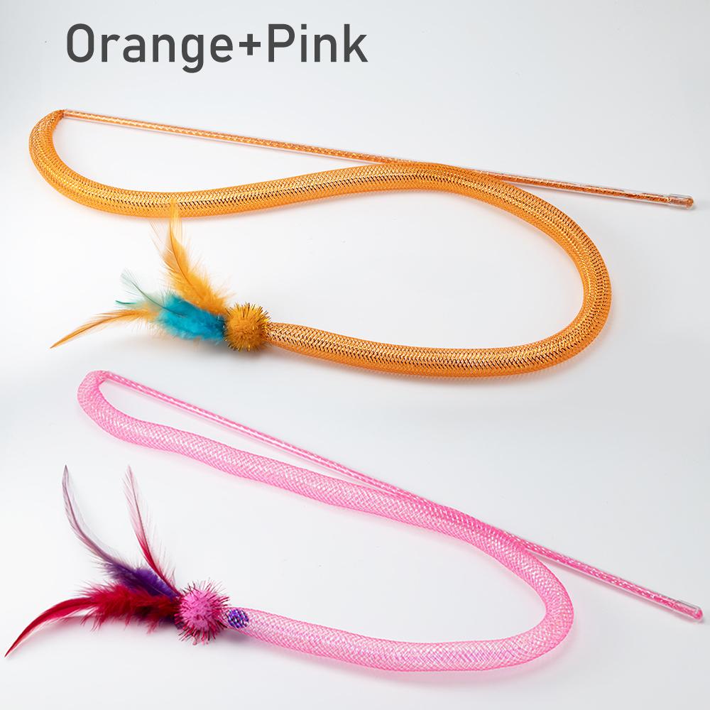 2pcs Feather Teasing Cat Stick Elastic Mesh Tube Cat Toy Rod Kitten Interactive Toys Pet Wand