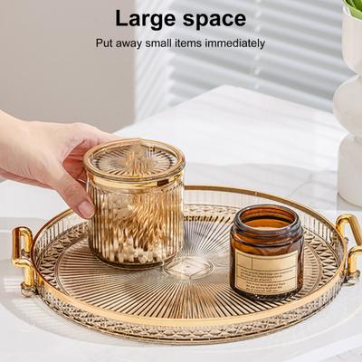 Serviertablett aus Acryl, runde Servierplatte mit Griffen, Dekoration für Couchtisch, Teller, Desserttablett für Besteck, Küchenarbeitsplatte