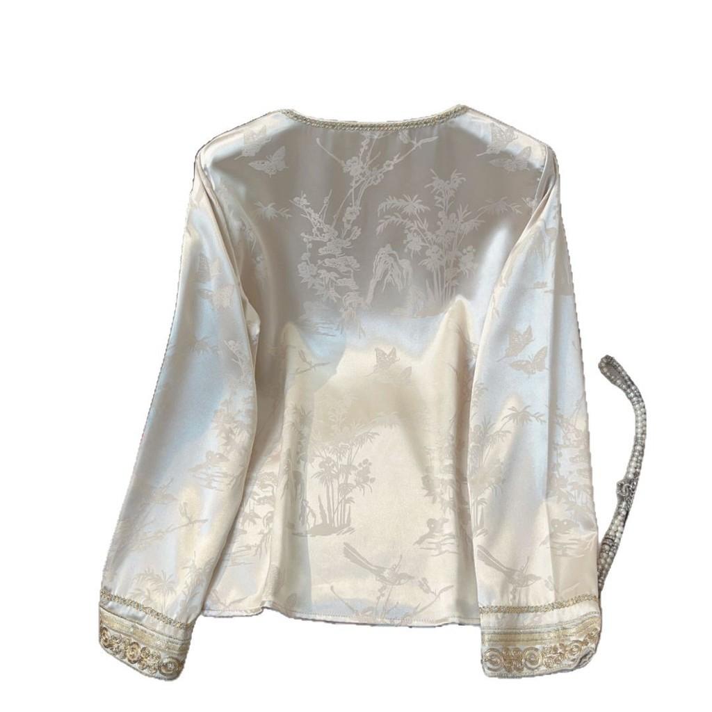 New Chinese Style Textured Knit Top With Geometric Pattern For Casual Women