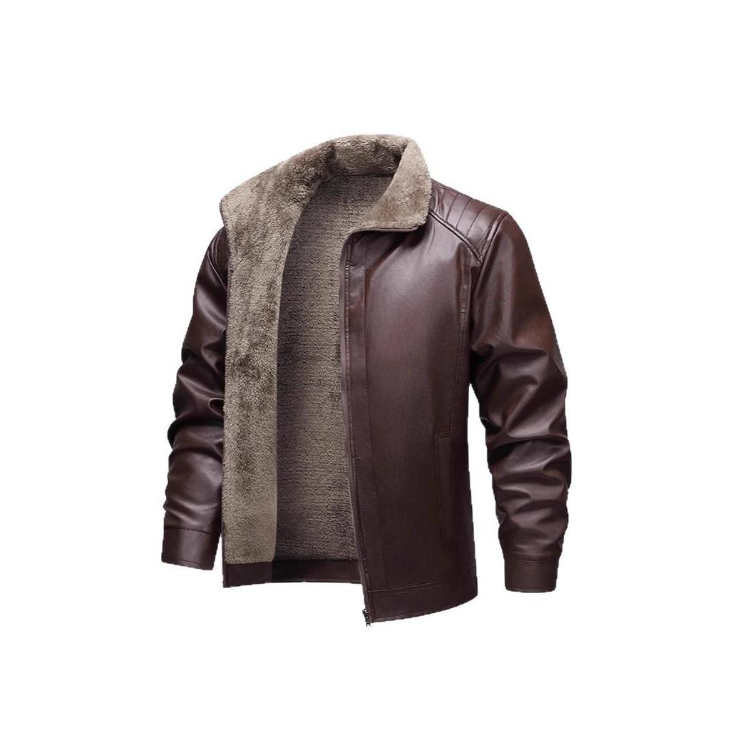 Modische, verdickte Lederjacke aus Samt für Herren - Leichter Business-Casual-Stil, Karreekragen, Ideal für Herbst/Winter