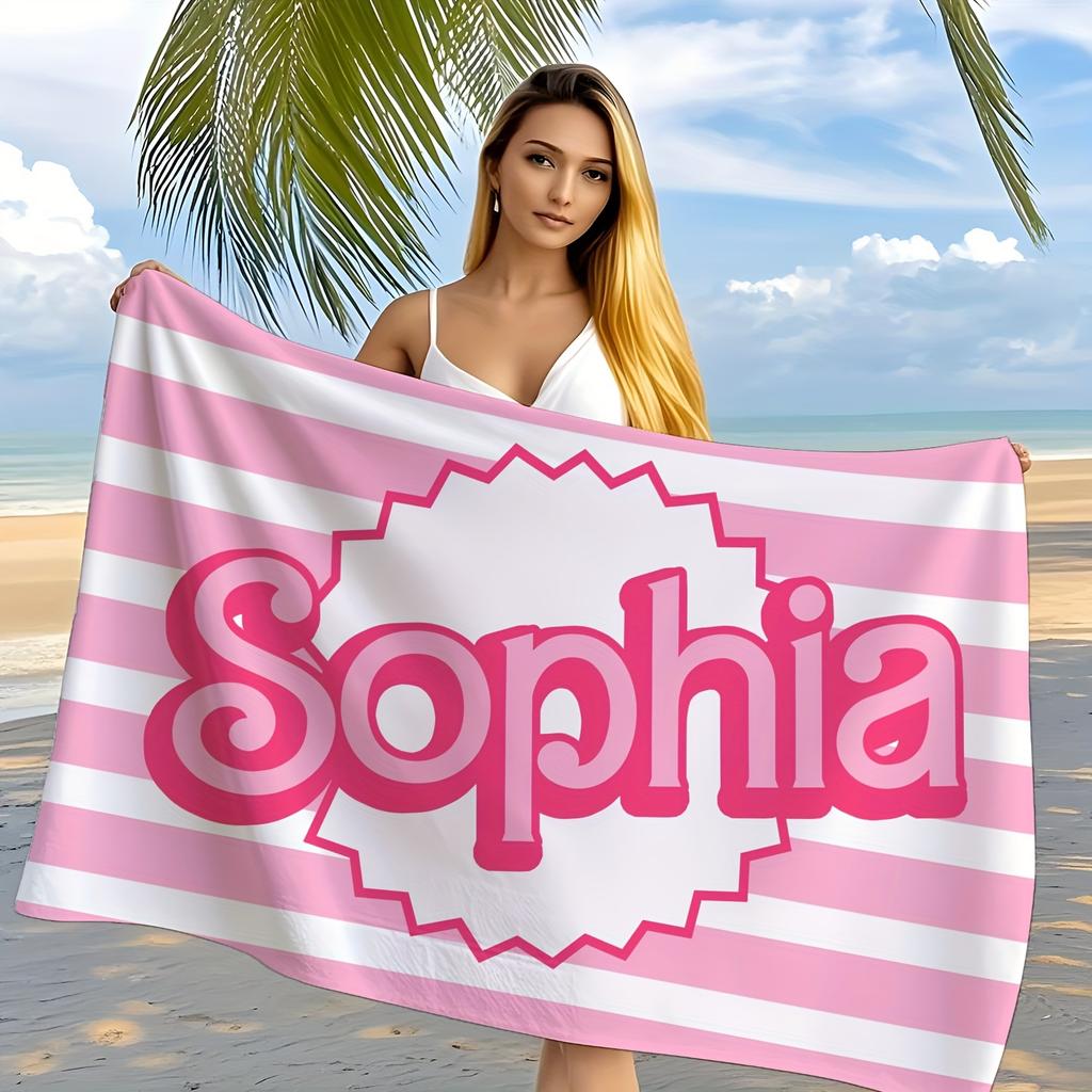 Personalized Striped Beach Towel Custom Name/Logo Microfiber Towel Thin Quick Dry Absorbent for Beach Swimming Yoga Bath Sports