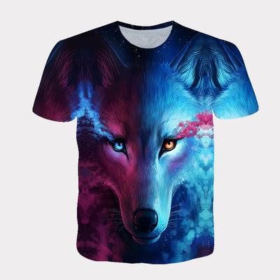 Summer Style Short Sleeved Wolf Head 3D Digital Printed Sports Loose Casual Round Neck Top T-Shirts Men’s
