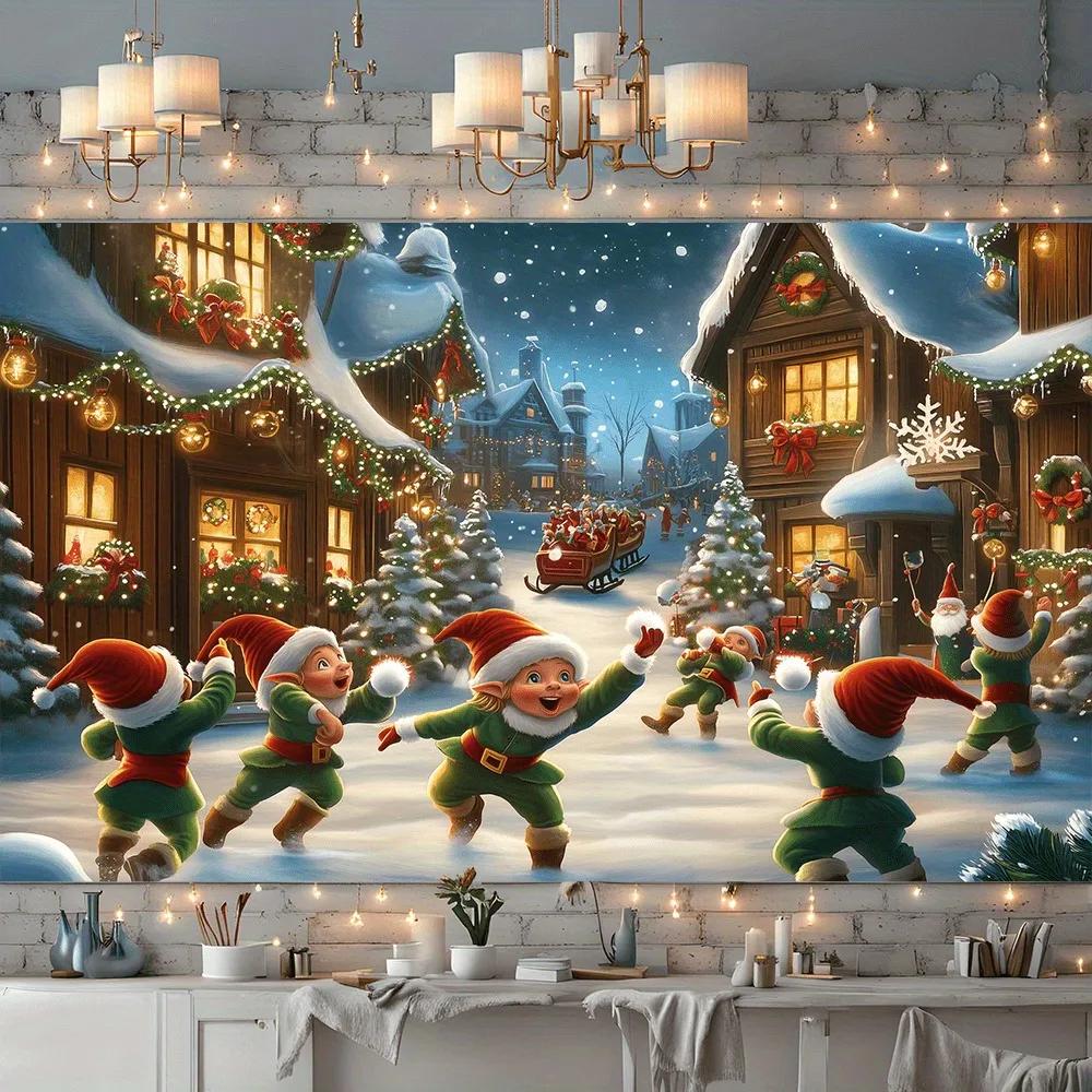 

Фоновая ткань для украшения рождественской вечеринки в виде рождественского эльфа в маленьком городке, подходящая для украшения дома на открытом воздухе 100x75cm