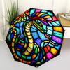 1pc Stained Glass Snake Automatic Folding Umbrella with 8-Rib Windproof Design, Portable Foldable Sunshade Umbrella For Halloween 126
