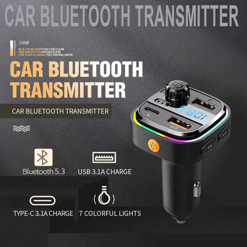 C26 Car FM Transmitter Dual USB Type-C Bluetooth Wireless Speaker Hands-Free MP3 Player with 3.1A Fast Charger Car Accessory