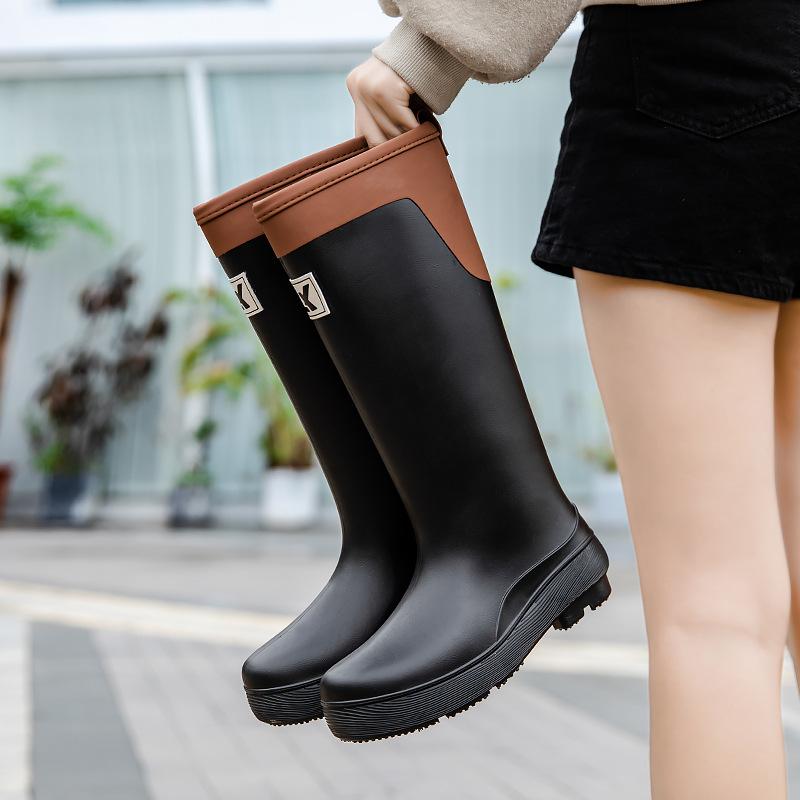 High tube rain shoes women's adult fashion rain boots waterproof, non-slip and wear-resistant rubber shoes long tube water shoes