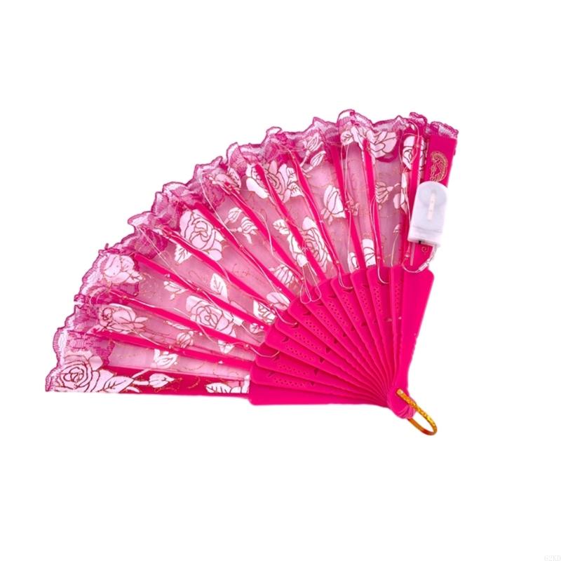 62KD Glowing Lace Rose Fan Lighting Up In DarkNights Party Luminous LED Fan For Girl