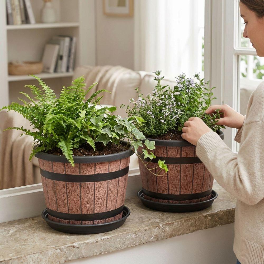 Thickened Plastic Barrel Flowerpot Round Flower Bucket Succulent Planters Yard Decoration