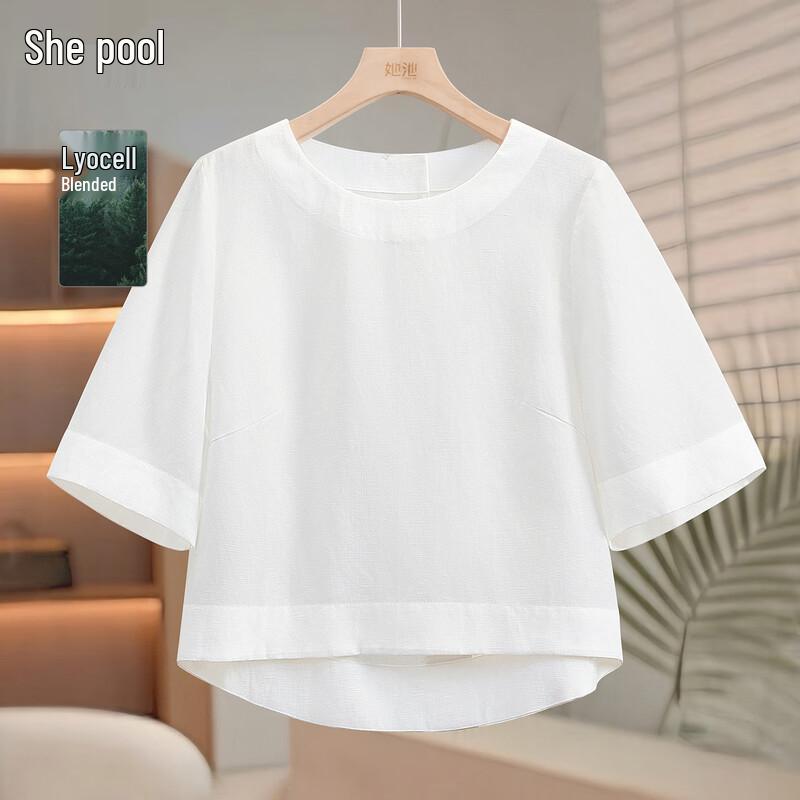 Women s Lyocell Linen Short Sleeve Round Neck Shirt S