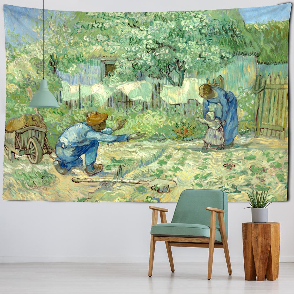 Van Gogh Sternennacht Feld Landschaft Druck Muster Tapisserie Hause Wohnzimmer Wand Dekoration Hintergrund Hängen Tuch