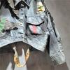 Women's Personalized Trendy Irregular Denim Patch Long-Sleeve Jacket