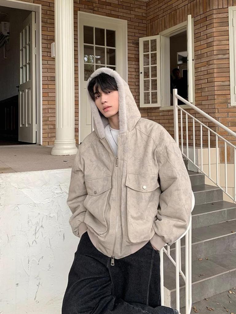 Trendige Herren Retro Marmor Baumwolljacke - Mit Samt für Winterwärme