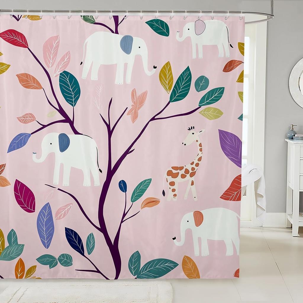 Cartoon Pig Shower Curtain Leopard Bow Bath Curtain for Boys Girls Teens Lovely Animal Cheetah Bathroom Shower Curtain Set