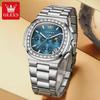 Men Square Diamond Bezel Quartz Watch Moon Phase Date Chronograph Luminous Waterproof Wrist Watch
