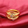Vietnamese Sand-Gold Gilded Brass Heart-Shaped Couple Ring Set with Diamonds - Qixi Valentine's Gift