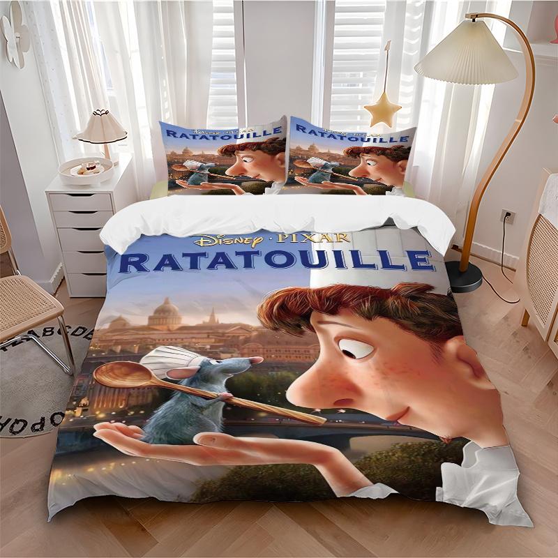3-teiliges Ratatouille Filmplakat Design Steppdecken-Set Weich und Bequem Schlafzimmer-, Gästezimmer- und Wohnheim-Dekoration Bettwäsche-Set D063