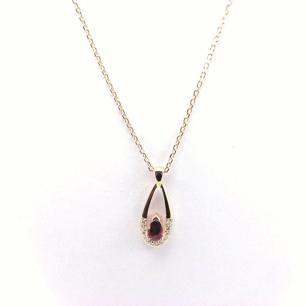 Altesse [F7136] - Gold Plated 'Scarlett' Ruby Necklace - 24x10 Mm