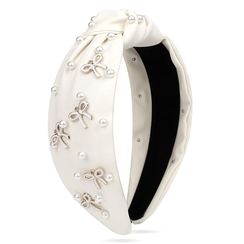 Pearl Knotted Headbands for Women, with Pearl Bow, Women s Hair Embellished Headband, Sparkly Hair Accessories for Girls Gifts(Red) белый