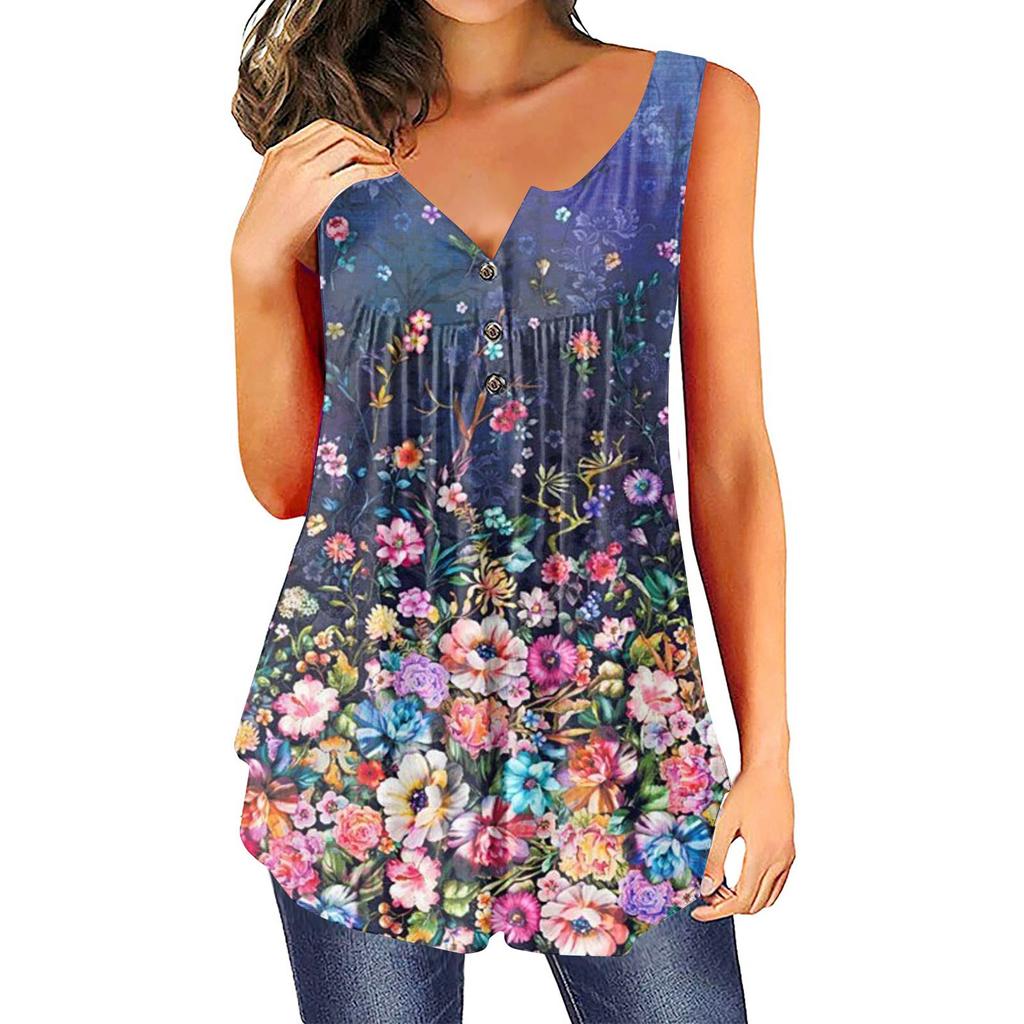 Women's Sleeveless Tops Loose Tops Casual Plus Size Tops Pleated Tops Button Down Casual Summer Floral Tie Tops Women