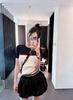 Miu Style High-Quality Embroidered Color-Block Knit Short-Sleeve Top for Summer 2026 - Simple, Casual, and Versatile for Trendy Girls