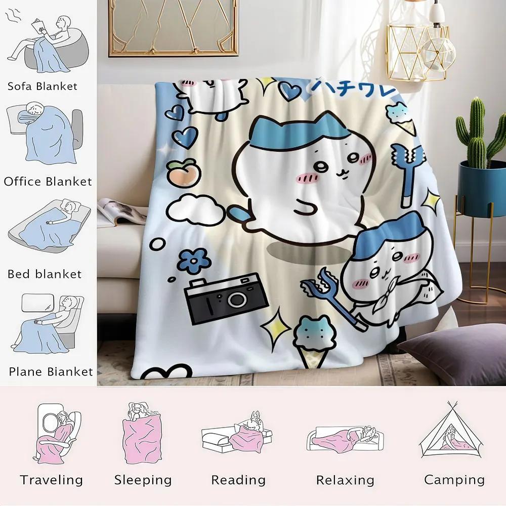 Cute Chiikawa Cartoon Flannel Blanket Warm Soft Halloween Christmas Couch Warm Cozy Decorative Decor Gift for All Season