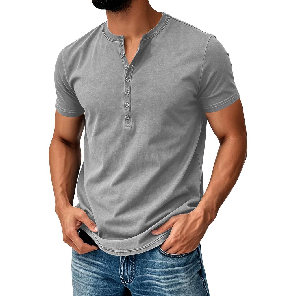 Herren Sommer Kurzarm Henley Hemd Baumwolle Lässig Knopfleiste Pullover Leicht Weiche Passform Oberteil