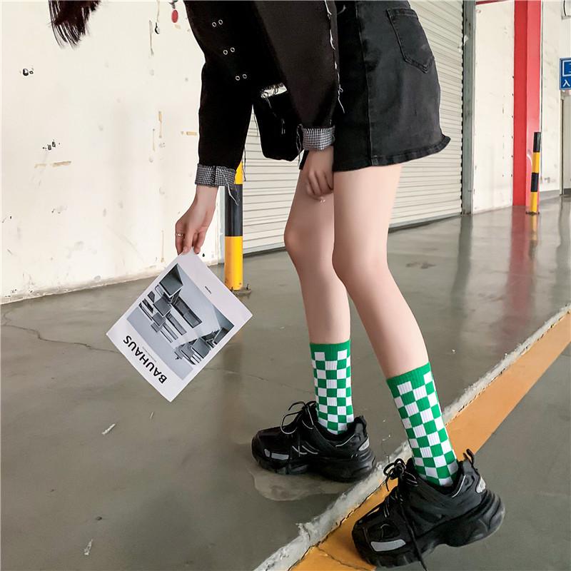2025 Checkered Pure Cotton Mid-Calf Skateboard Socks - Unisex Trendy Plaid Sportswear