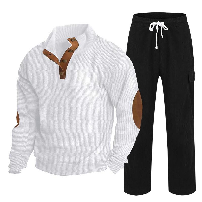 Herren Herbst/Winter Neuankömmling Sportbekleidung Zweiteiliges Set Cord Knopfleiste Henley Oberteil und Straight-Leg Hose Lässiges Ensemble