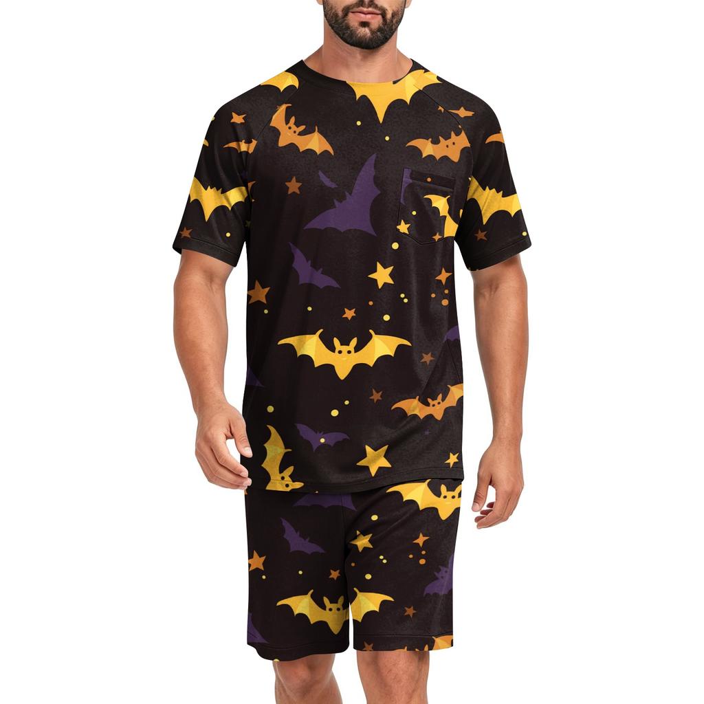 Men's Halloween Casual Pajama Set Short Sleeve Top and Shorts Comfortable Homewear Two Piece Lounge Set for Relaxation