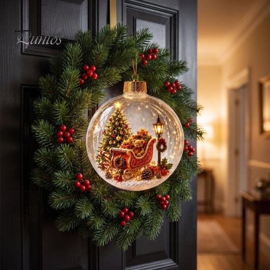 Luminous Holiday Hanging Decorations Glowing Christmas Story Ornament, Light-Up Ball Decor with Warm LED Light, Miniature Scene Ornaments Mini